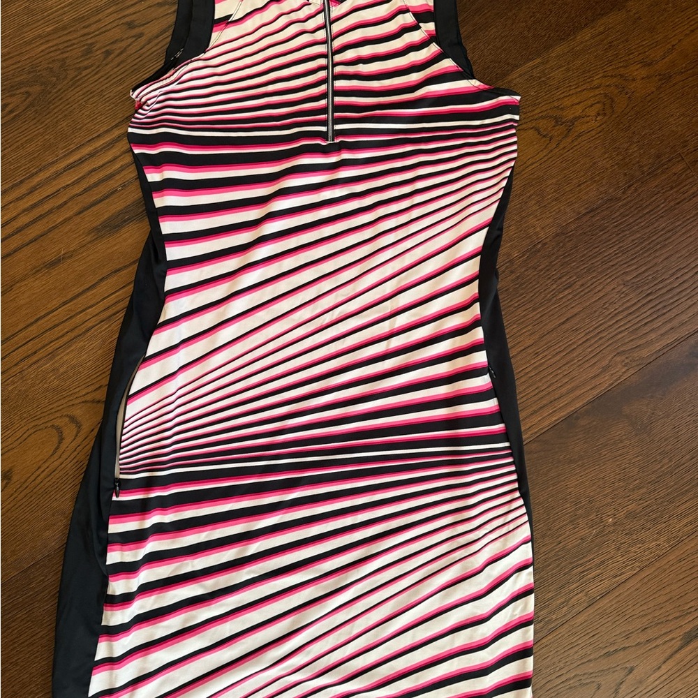 Tail Pink and Black Striped Midi Dress